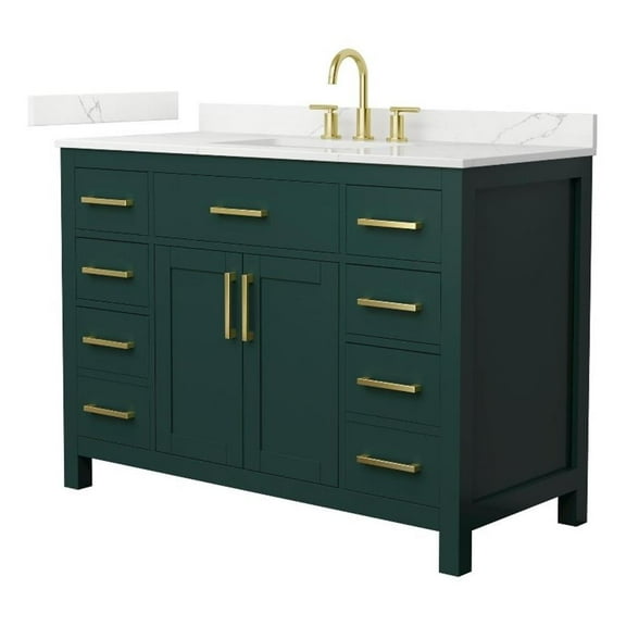 Beckett 48" Green Single Vanity & Giotto Quartz Top (3-Hole) & Gold Trim