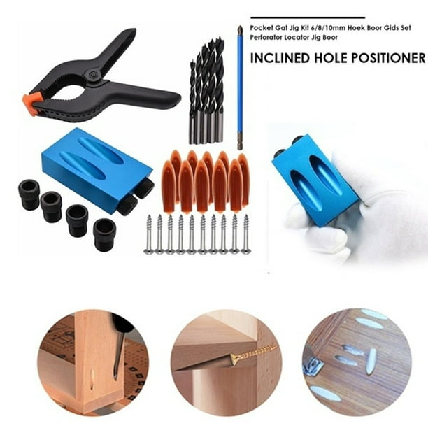 Aousthop 34Pcs Double Pocket Hole Joining Jig Kit 15° Woodworking Oblique  Drill Guide Set Positioner Locator Tool for Screw Drill