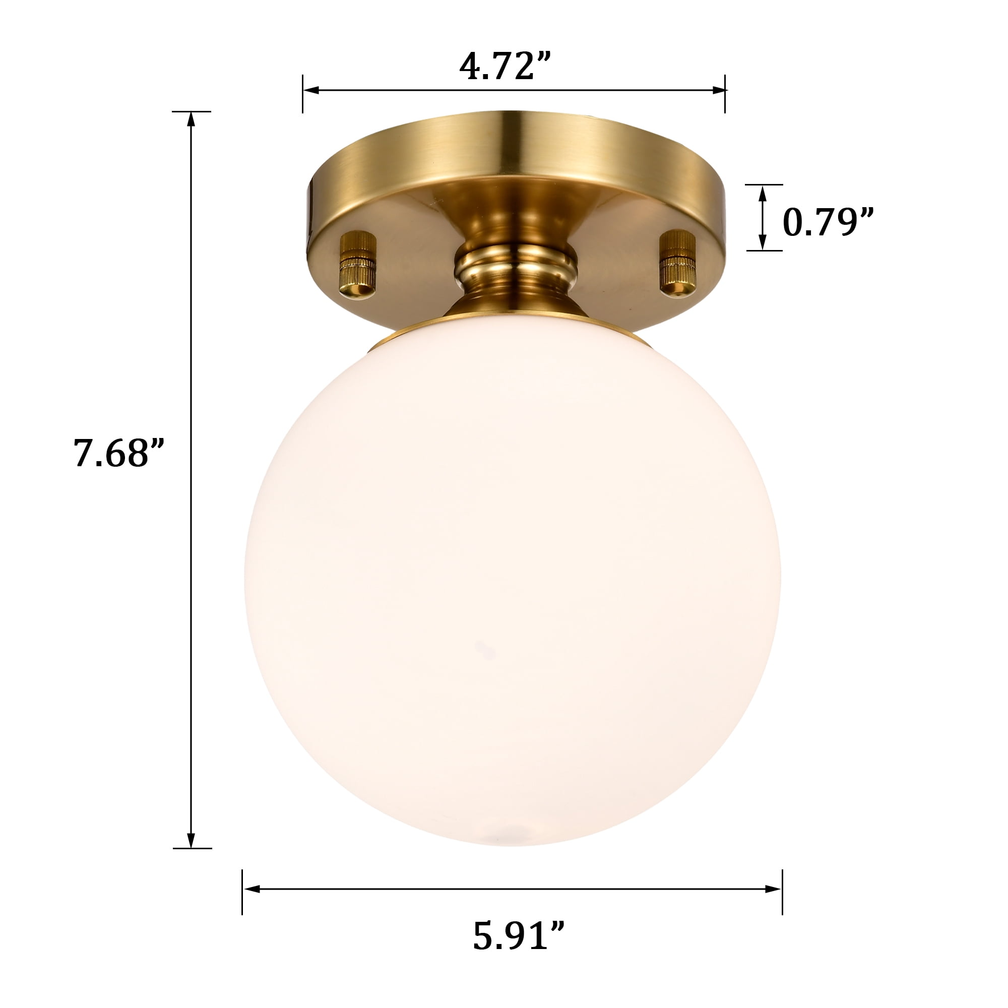 Semi Flush Mount Ceiling Light, Modern Gold Ceiling Light Fixture with 5.9" Opal Glass Globe Shade for Hallway Entryway Kitchen Bedroom
