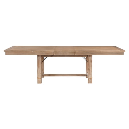 Dining Table Rustic Acacia Wood with Wire-Brushed Light Oak Finish Rectangular Expandable Table with Self-Storing Leaf Seats 8 102.5 L x 42 W x 30.5 H for Dining Room