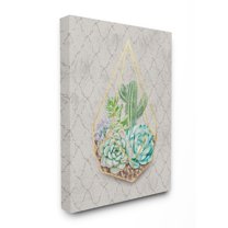 Stupell Industries Succulent Basket Gold Gray Watercolor Pattern Painting Canvas Wall Art by Ziwei Li