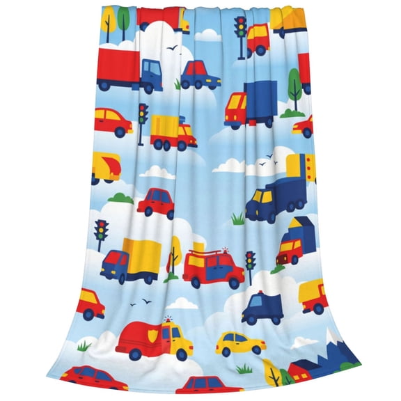 Cars Blanket, Cartoon Vehicle Pattern Flannel Throw Blanket, Soft Lightweight Cozy Blanket for Sofa, Bed, Bedroom Decor, Birthday Gift 50x40