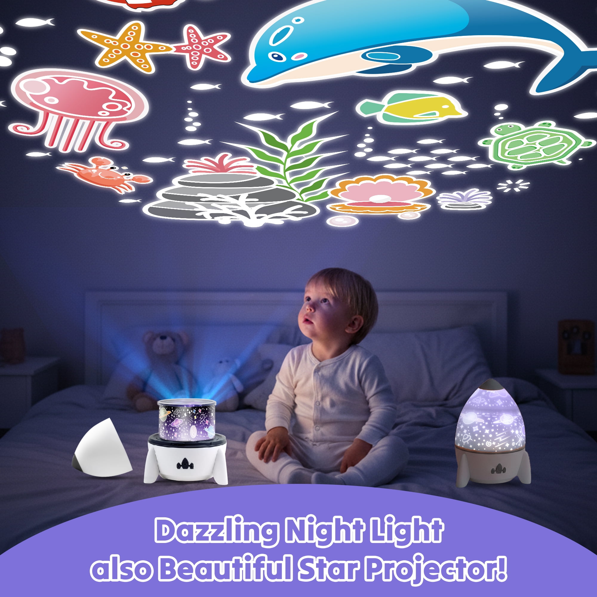 DAYBETTER Rocket Star Projector for Kids, 360 Rotating Galaxy Projector for Home Decor, Bluetooth Night Light with Timer & Remote Birthday Gifts for 3-12 Year Old Boys