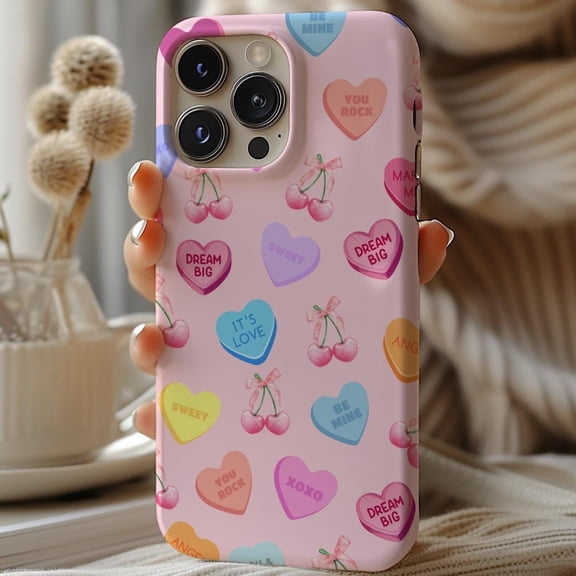 Cute Valentines Day Candy and Cherries Phone Case with a Trendy Coquette Vday Gift for 17 16 15 14 13 12 11 Pro Max