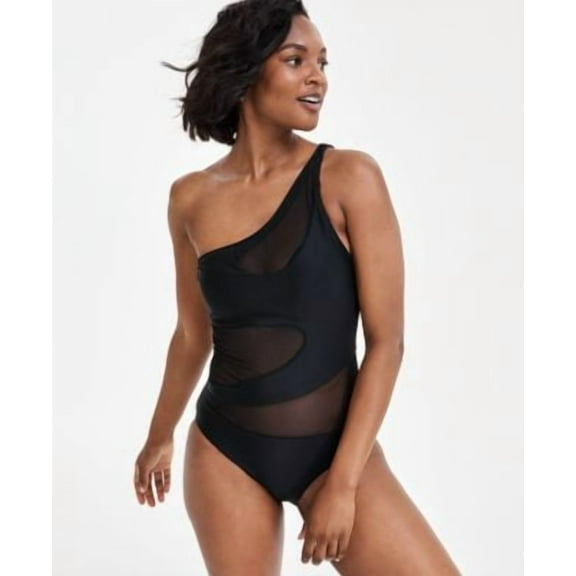 Bar III Womens One-Shoulder Mesh Cuto Black M