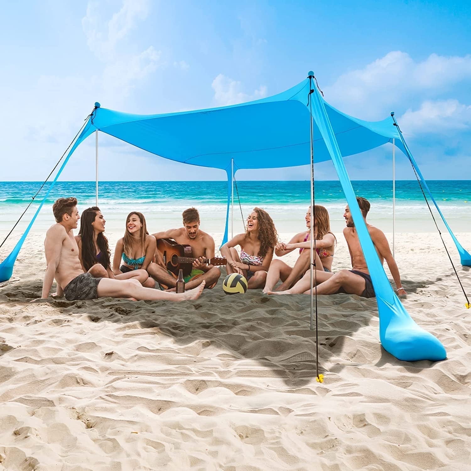 SUN NINJA UV Protection 7x7.5 Pop Up Beach Tent with Shovel, Pegs