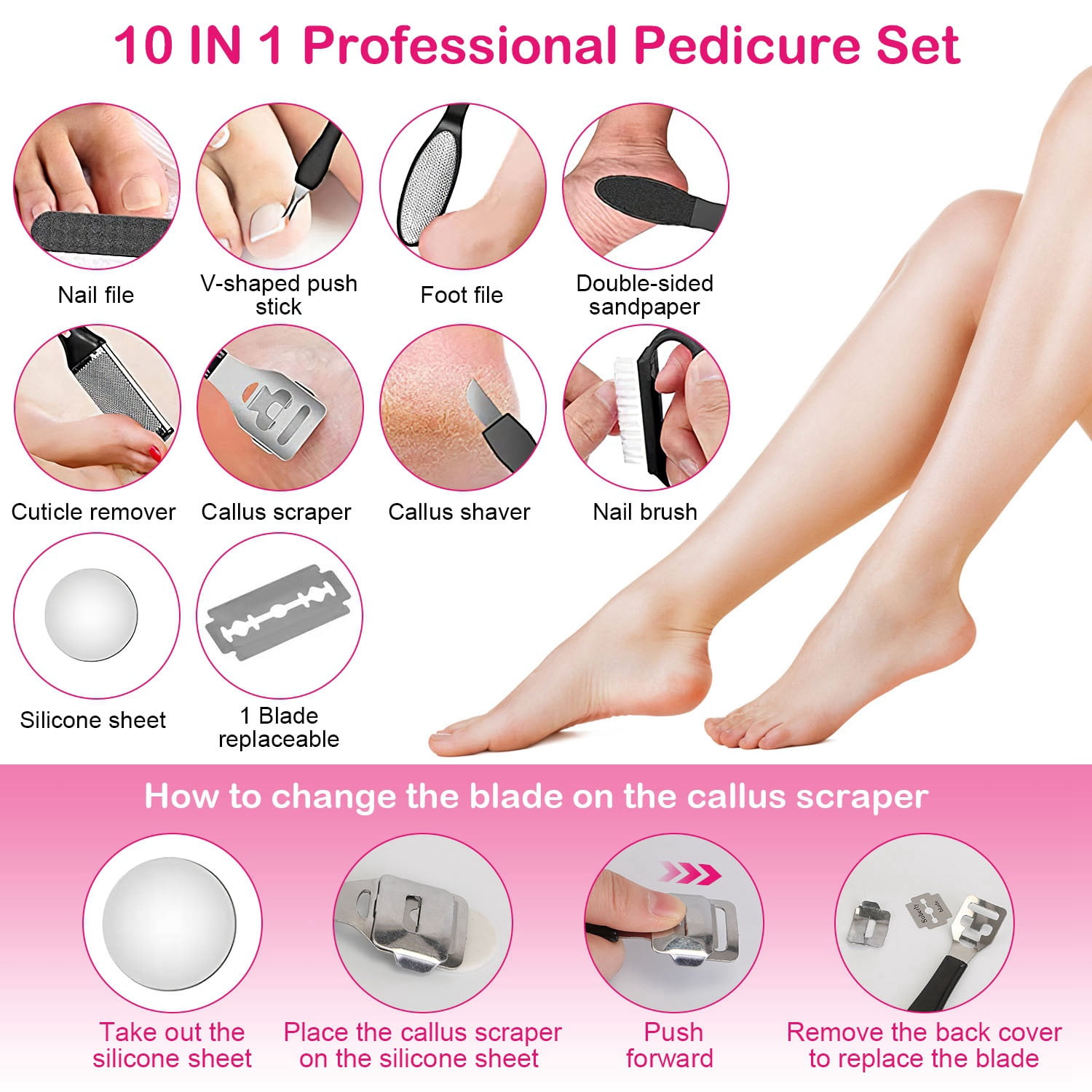 TeqHome Electric Foot Callus Remover Rechargeable Foot Scrubber with 3 Grinding Heads 2 Speeds Waterproof Foot File Perfect for Dead Hard Cracked Dry Skin