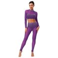 thumbnail image 2 of inlzdz Women Sparkle Gymnastics Workout Crop Top with Yoga Leggings 2 Piece Dance Outfit Activewear Purple XL, 2 of 6