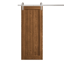 Modern Barn Door 28 x 80 inches | Ego 5006 Cognac Oak | 6.6FT Silver Rail Track Heavy Hardware Set | Solid Panel Interior Doors