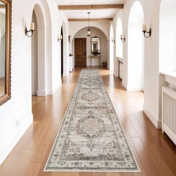 YOUFORTONG Hallway Washable 3’X20’ Runner Rugs,Vintage Extra Long Soft Floor Mat for Living Room,Beige