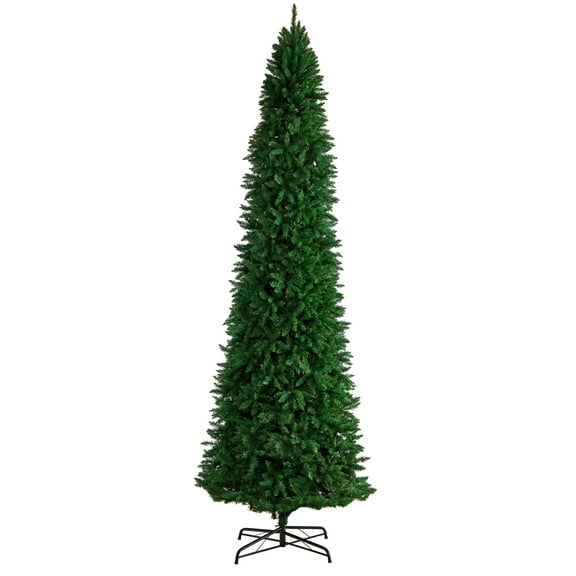 Nearly Natural 12ft. Slim Green Mountain Pine Artificial Christmas Tree with 3235 Bendable Branches, Green