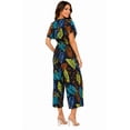 thumbnail image 3 of Women's Tropical Print Short Sleeve Wide Leg Jumpsuit with Tie Waist Detail Black 1XL, 3 of 4