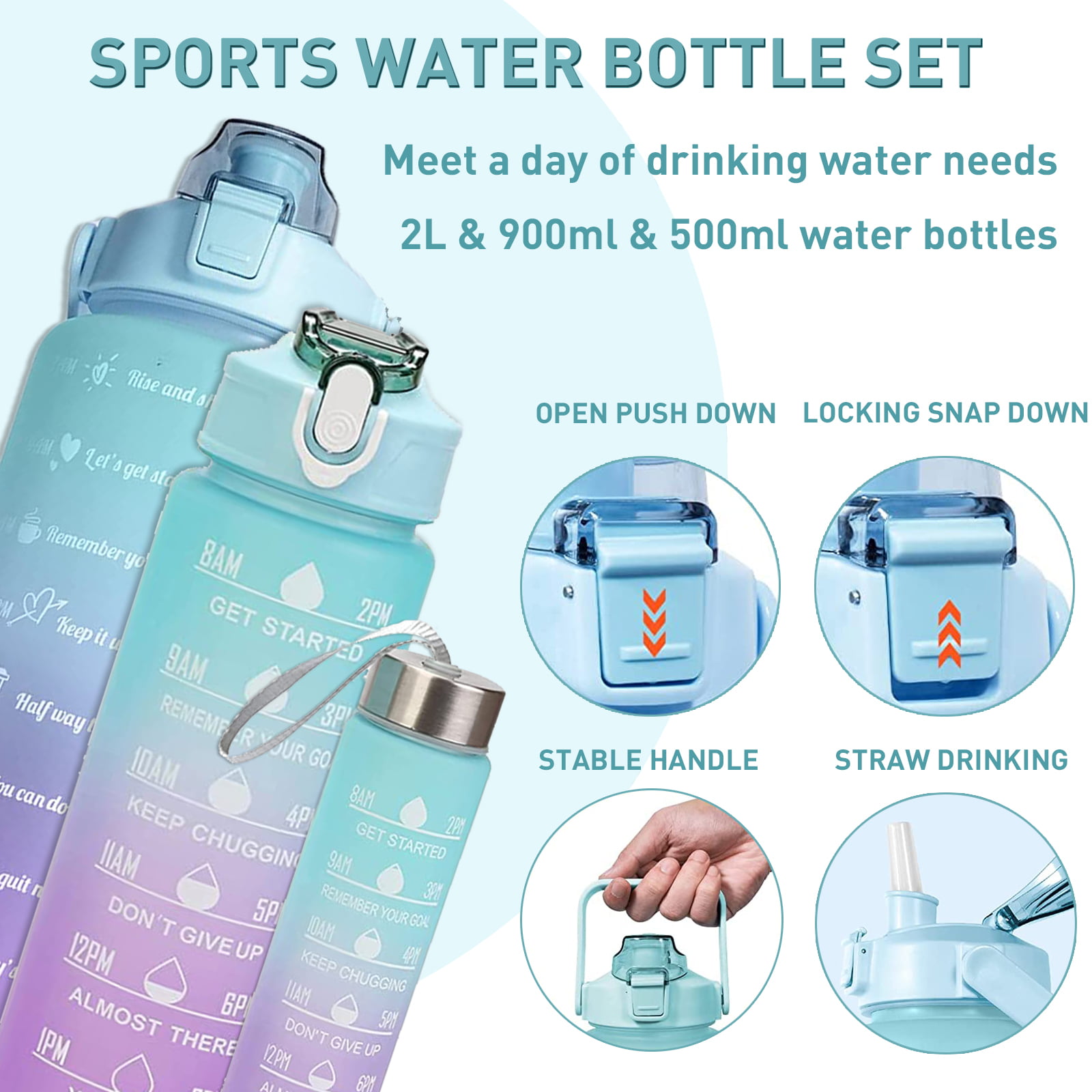 Large Water Bottle Sport Big Capacity Outdoor Gym 2l Plastic