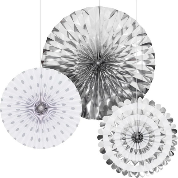 Éventails en papier d'aluminium argenté 14 po, 10 po, 3 ct.