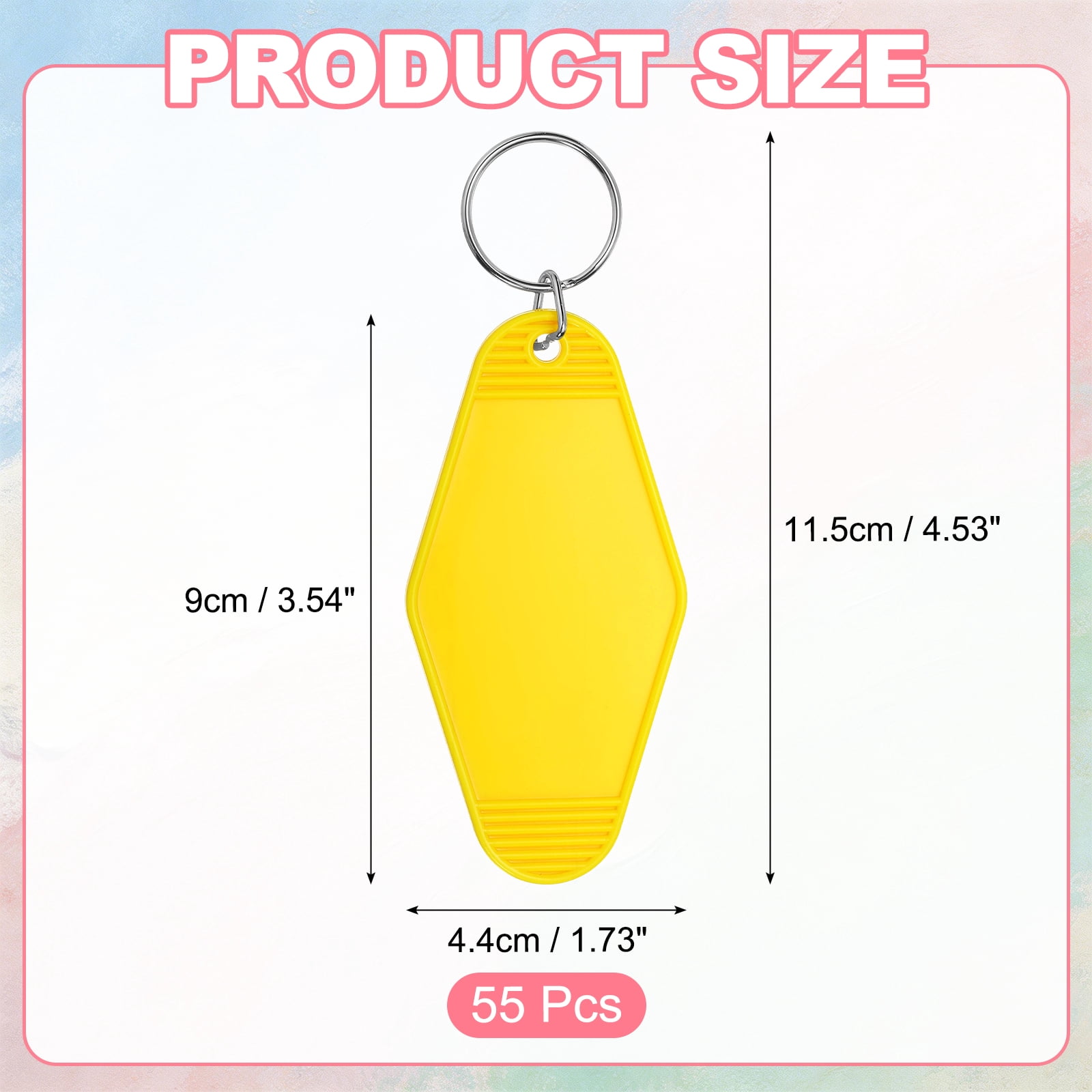 Uxcell 55 Pcs Blank Hotel Keychain Tags - Yellow Vintage Motel Key Tag Plastic Rhombus Keychain with Key Ring,[for Vinyl DIY Crafts Car Ornament Sublimation Luggage Label]