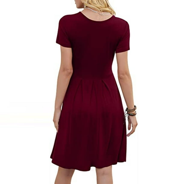 Fesfesfes Summer Dresses for Women Solid Color Pleated Short