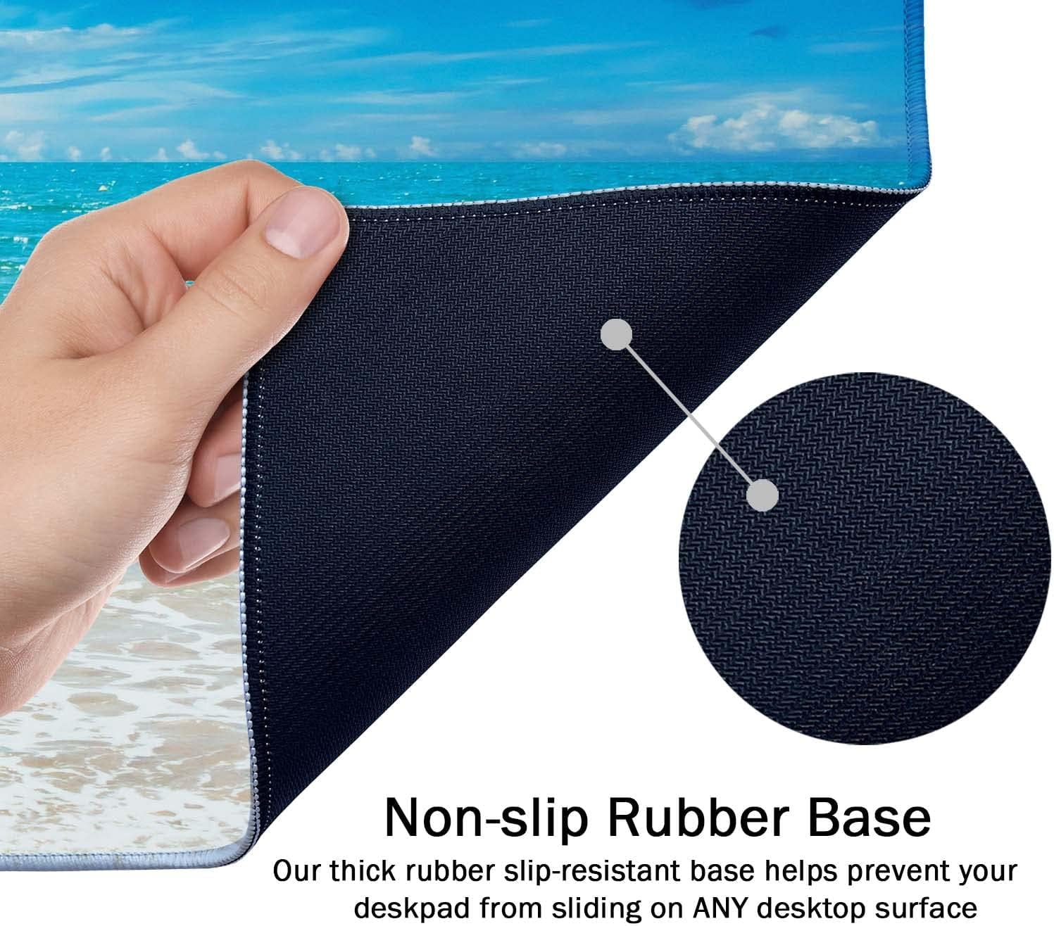 Gaming Mouse Pad, Extended Mouse Pad, 35.4x15.7inch XXL Large Big Computer Keyboard Mouse Mat Desk Pad with Non-Slip Base and Stitched Edge for Home Office Gaming Work, Beaches Sunny Day