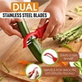 thumbnail image 4 of Pelador de verduras giratorio de primera calidad, mango suave, hoja de acero inoxidable ultraafilada, pelador de cocina perfecto para verduras, frutas, patatas, zanahorias, manzanas, color rojo, 4 of 5