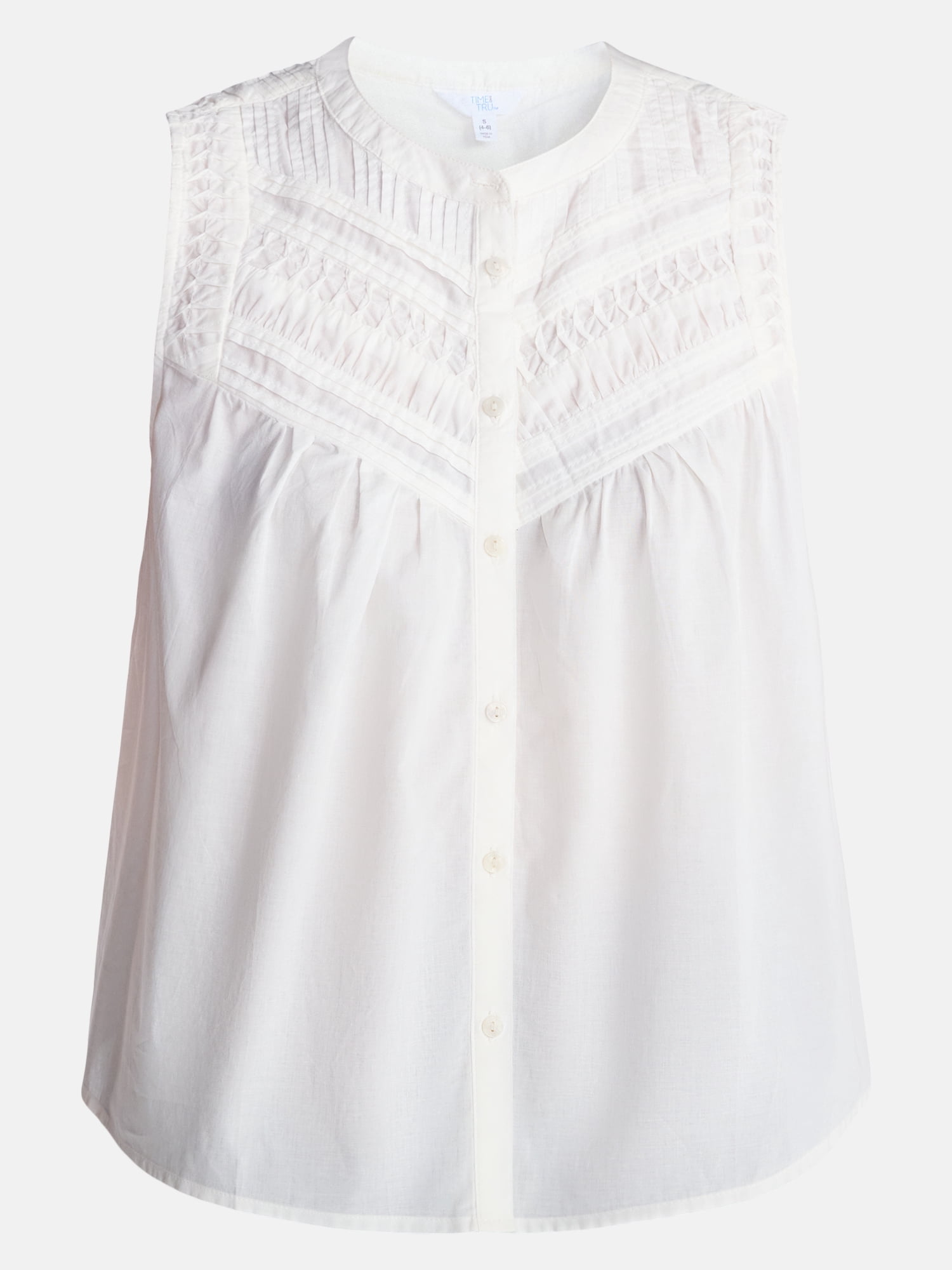 Time and Tru Women's Cotton Sleeveless Pleated Top, Sizes XS-XXXL