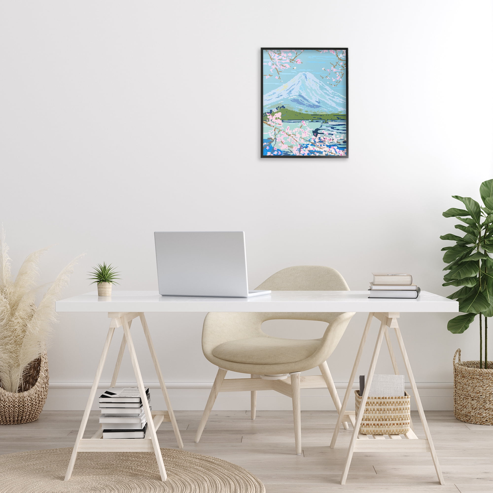Stupell Industries Pixel Mount Fuji Landscape Painting Black Framed Art Print Wall Art, 16 x 20