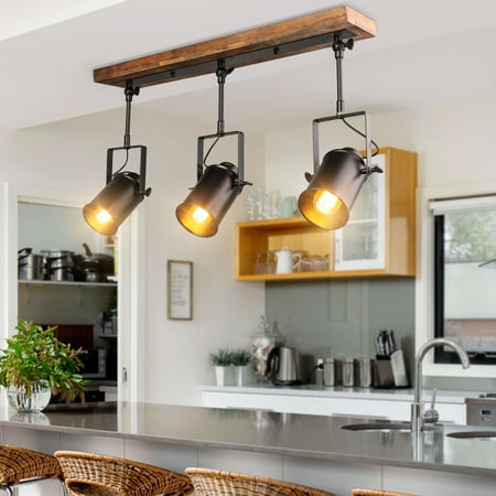

LNC Modern Farmhouse 3-Light Wood Ceiling Track Lighting Industrial Spotlights - 24.8 x 4.7 x 15.3