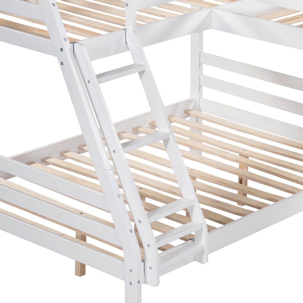 Kadyn Triple Bed Twin-Over-Twin-Over-Full Bed L Shaped Bunk Bed with Built-in Desk, White