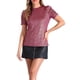 thumbnail image 1 of Camiseta casual de mujer con brillo, cuello redondo, mangas abullonadas y diseño retorcido XL color rosa caliente y dorado, 1 of 6