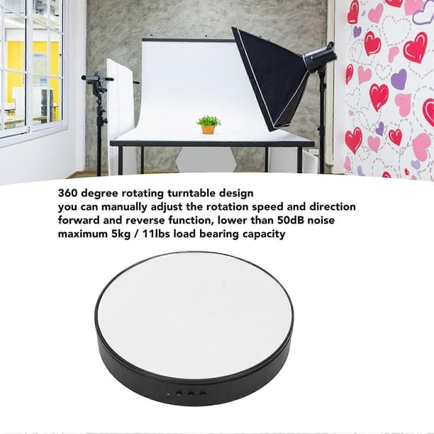 Rotating Display Base Black 360 Degrees 11lbs Load Bearing Battery Or USB Power Low Noise Turntable Display Stand