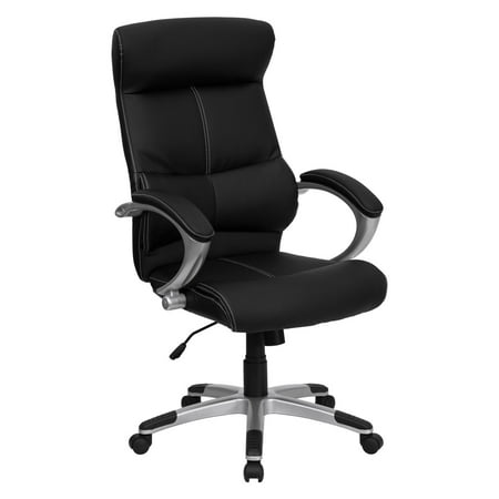 Leather Executive High Back Office Chair With White Sching Black Leather Executive High Back Office Chair With White Sching Black