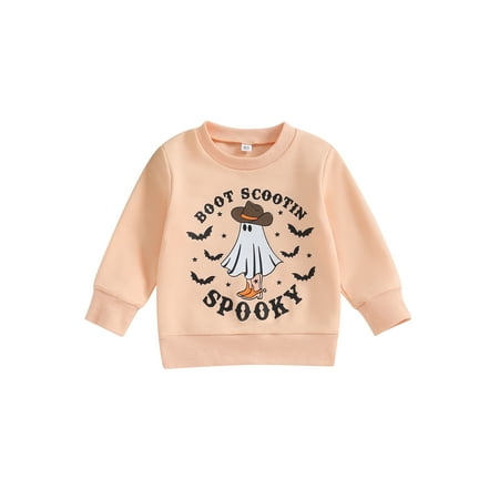 

Qtinghua Toddler Baby Girls Halloween Sweatshirt Long Sleeve Ghost Letter Print Pullover Warm Clothes Orange Pink 2-3 Years