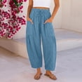 thumbnail image 3 of Dwellite Women's Linen Wide Leg Pants Summer Casual Loose Beach Vacation Baggy Palazzo Pant with Pockets Light Blue M, 3 of 6