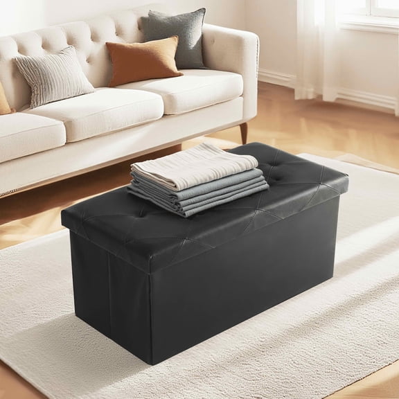 MAYEERTY 43in Foldable Storage Ottoman Bench Synthetic Leather Thick Foam Padded for Entryway Living Room