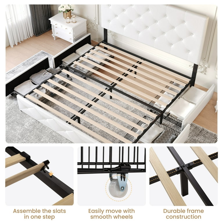 SHA CERLIN Queen Faux Leather Upholstered Bed Frame with 4