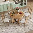 thumbnail image 3 of Extendable Round Dining Table Set, Mid Century Wooden Round Kitchen Table and 4 Upholstered Chairs, 5-Piece Dining Set Extendable Table with a 16-inch Leaf for Dining Room, Kitchen, Natural, 3 of 9