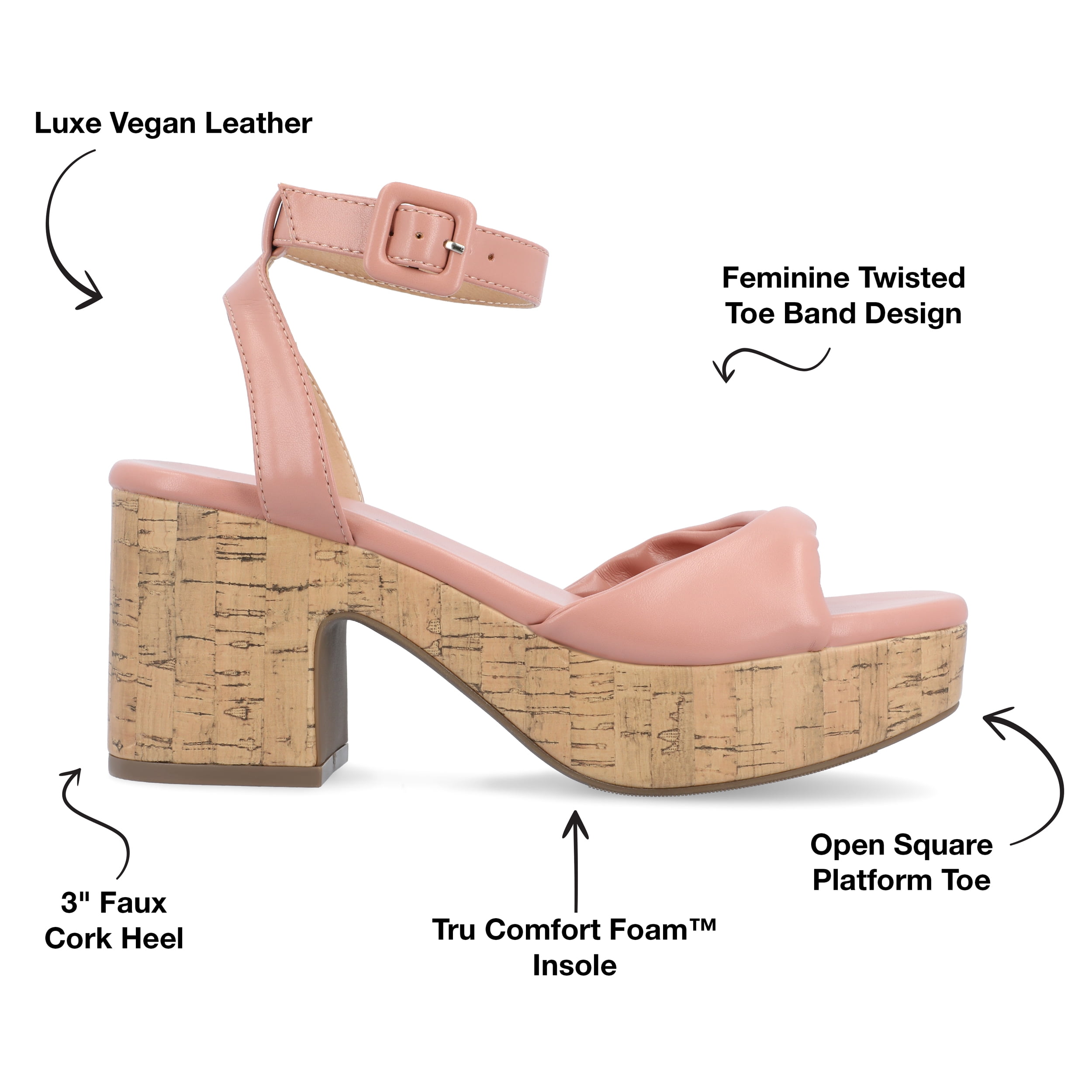 Journee Collection Womens EIANNA Ankle Strap Cork Platform Block Heel