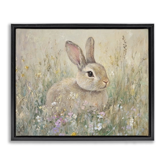 Stupell Industries French Country Soft Color Rabbit in Meadow Black Floating Frame Canvas Art, 21 x 17, by Petals Prints Design