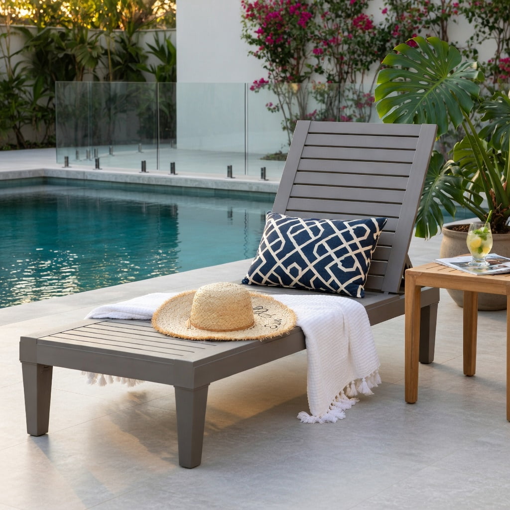 Hommoo Heavy-Duty Outdoor Recliner Chair with 5-Position Adjustable Backrest, for Patio, Backyard & Poolside, Brown