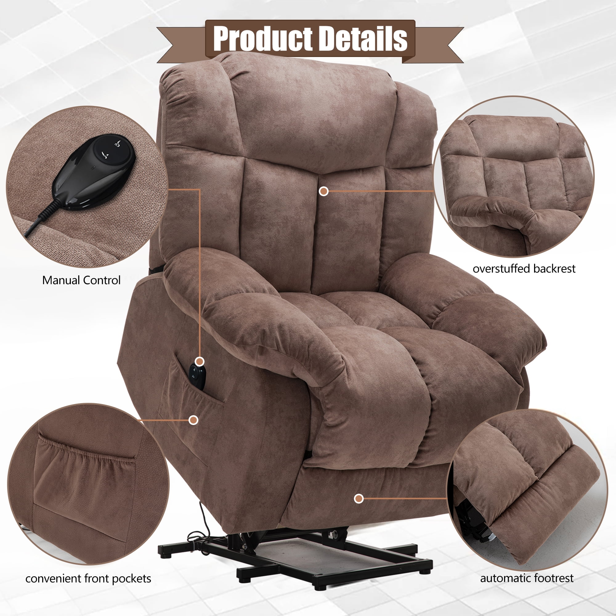 Large Power Lift Recliner Chair for Elderly, Overstuffed Wide Recliners for Adults, Heavy Duty Recliner Sofa and Safety Motion Reclining Mechanism,300lb Capacity,Camel