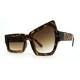 thumbnail image 3 of Womens Asymmetrical Raised Eyebrow Fun Diva Plastic Rectangle Sunglasses Tortoise Brown, 3 of 5