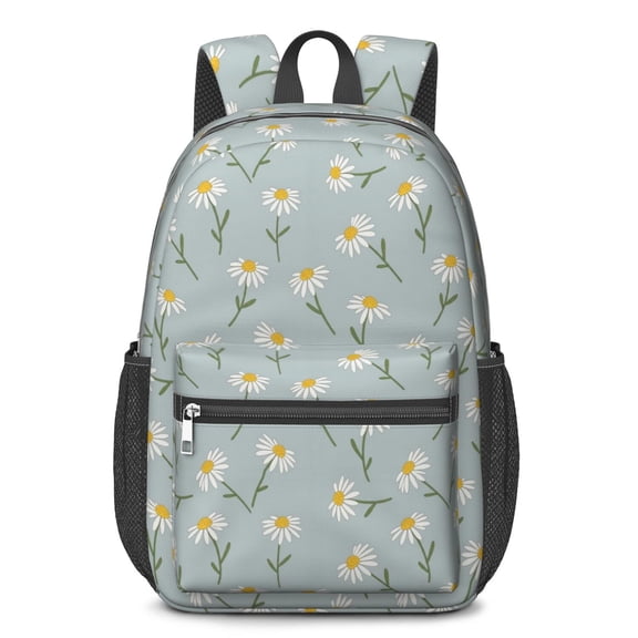 Daisy Pioneer Flower Blue Pattern 17" Waterproof Oxford School Backpacks for Teens, S-Shape Padded Straps, for School, Travel, Hiking, Camping