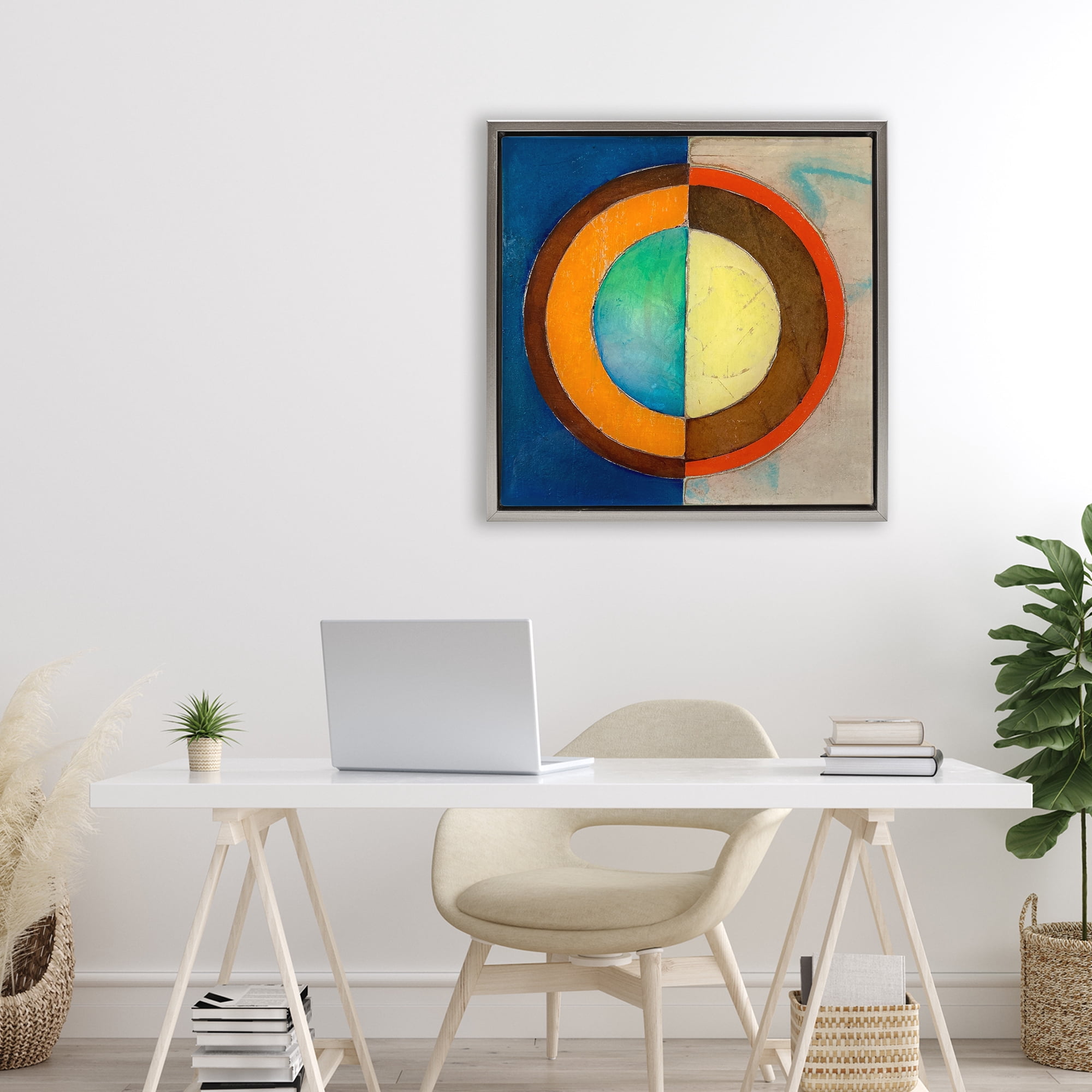 Stupell Industries Bright Vertical Circle Symmetry Gray Framed Floater Canvas Wall Art, design by Matthew Finger