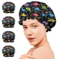thumbnail image 7 of Shower Caps,Black Cartoon Colorful Dinosaurs Plants Pattern Waterproof Shower Cap for Women 4 Pieces,Double Reusable Hair Cover for Shower PEVA Elastic Stretch Hem, 7 of 7