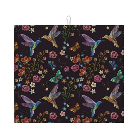 

Xecao Humming Bird And Tropical Flowers Print Dish Drying Mat for Kitchen Counter Absorbent Coffee Bar Mat Dish Drainer Rack Mats Dining Room Decoration