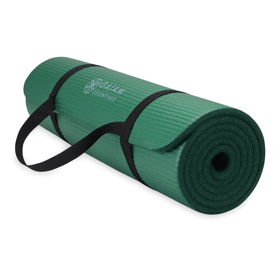 Gaiam Essentials Thick Yoga, Fitness & Exercise Mat with Easy-Cinch Yoga Mat Carrier Strap, 72"L x 24"W x 2/5" Thick, Green