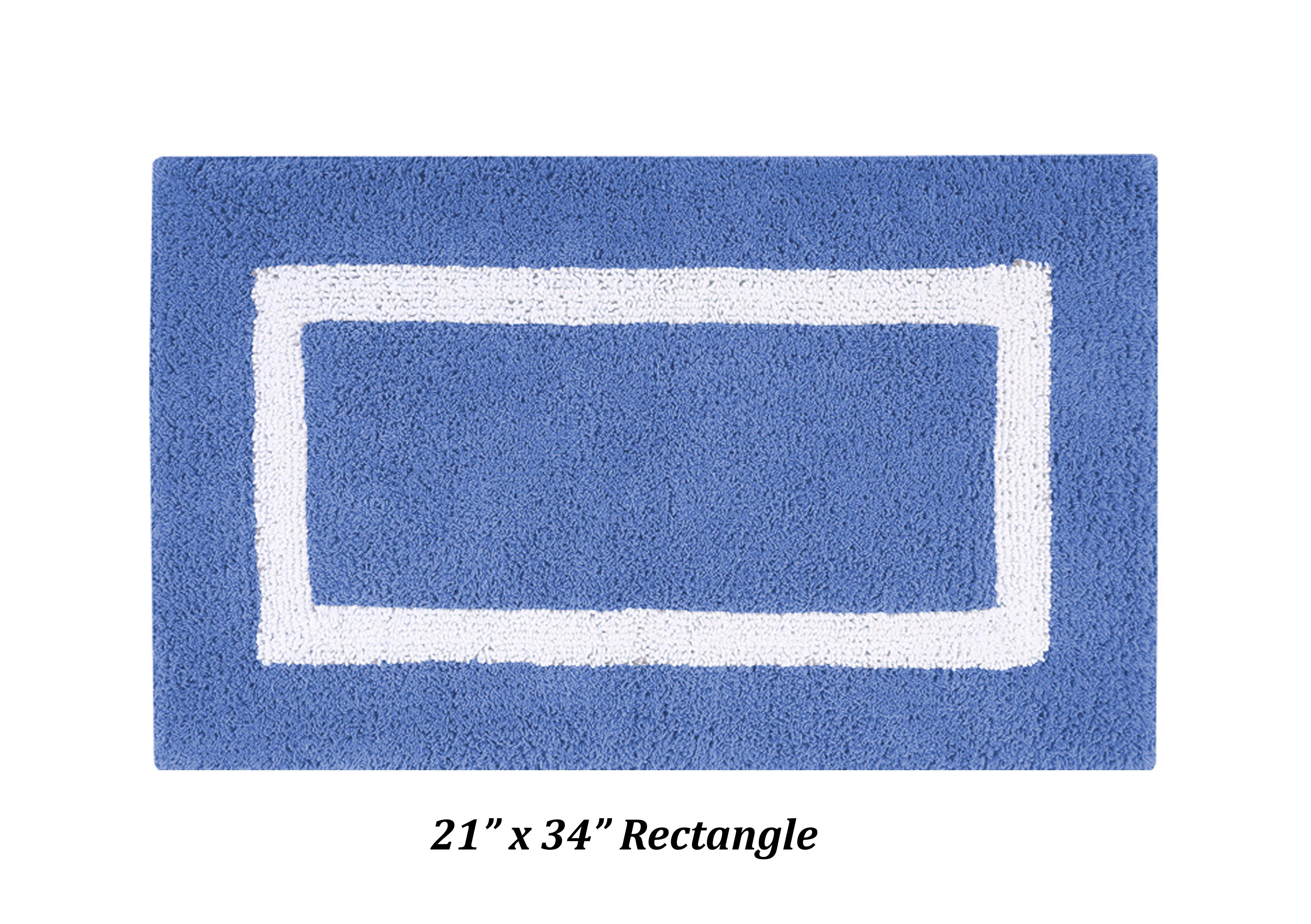 Better Trends 3 Piece Bathroom Rugs Set 100% Cotton Soft Bath Mat Water Absorbent, Reversible, Machine Washable, Bathroom Decor Toilet Base Contour Mat, Hotel Multi Collection - Dark Blue/White
