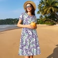 thumbnail image 4 of Balery Lavender Flowers Vestidos sueltos de manga corta para mujer, vestidos de verano 2025, vestidos casuales de corte A con vuelo., 4 of 6