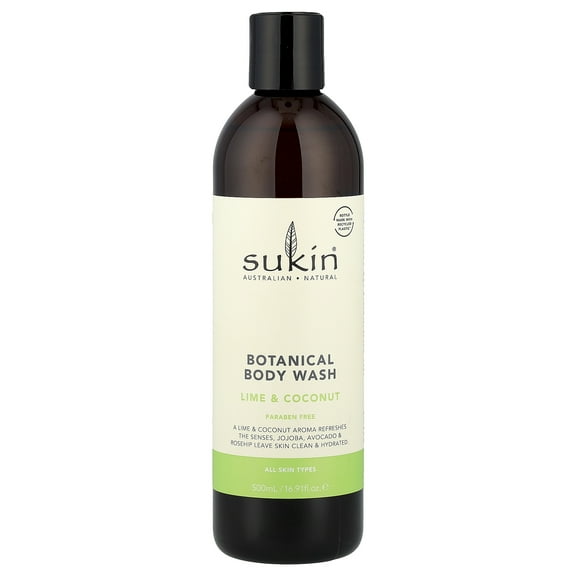 Sukin Botanical Body Wash, All Skin Types, Lime & Coconut, 16.91 fl oz (500 ml)