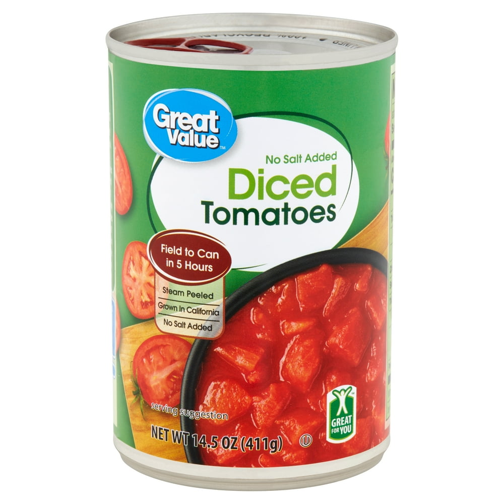 Great Value No Salt Added Diced Tomatoes, 14.5 Oz
