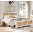 thumbnail image 1 of Queen-sized blanca rattan marco de cama con cabecero - boho cane cama de plataforma, strong metal slats, noise-free, no necesita colchón base, 1 of 6