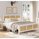 thumbnail image 1 of Blanca tamaño completo rattan marco de cama: boho cane platform marco de cama con cabecero, strong metal slat, y noise-free design - no necesita colchón base, 1 of 6